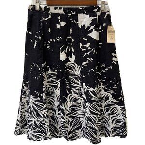 Coldwater Creek Women’s NWT Chalk Art Black Cream Linen Lined Flare Skirt-S(8)